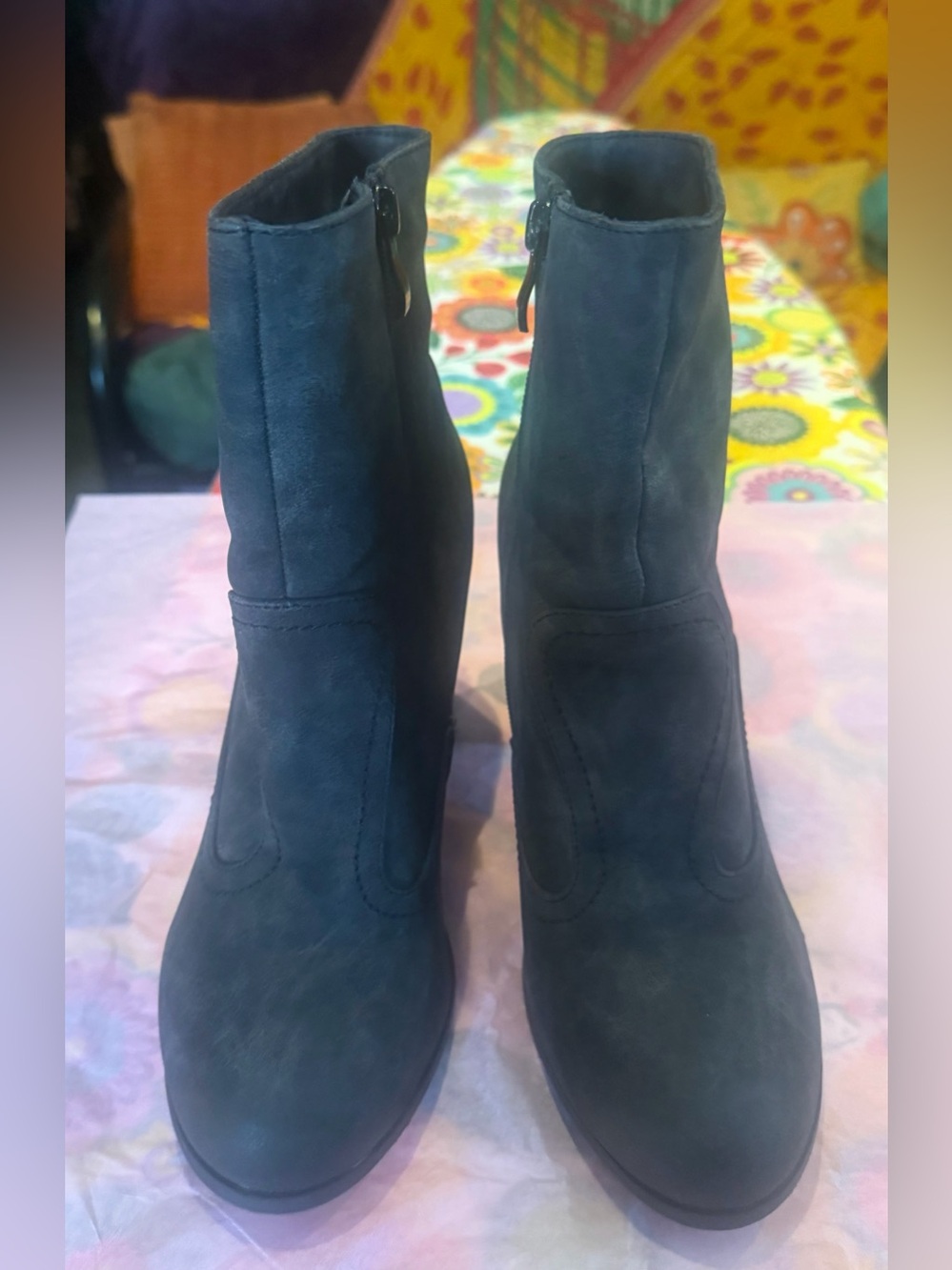 Women's Black Suede Ankle Boots - Classic Zip Closure